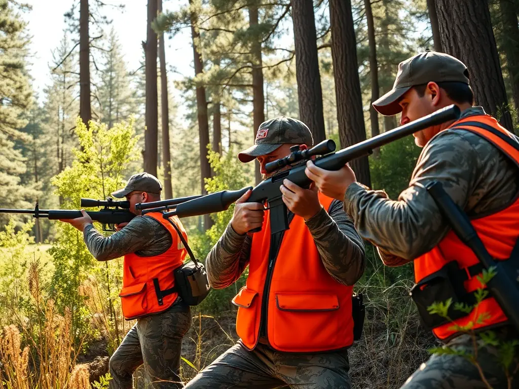 A photograph of hunters participating in a regulated hunting activity, emphasizing the association's commitment to sustainable hunting practices.