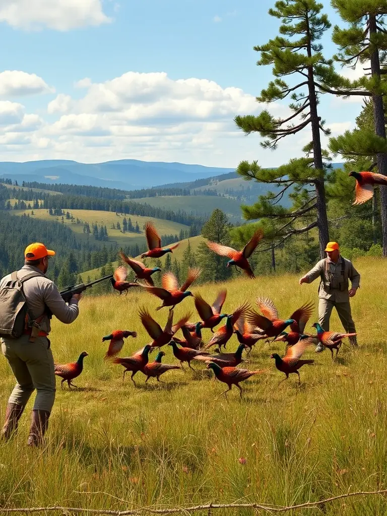A photograph depicting a group of association members releasing pheasants into a controlled breeding area, showcasing the association's commitment to wildlife conservation and breeding programs.