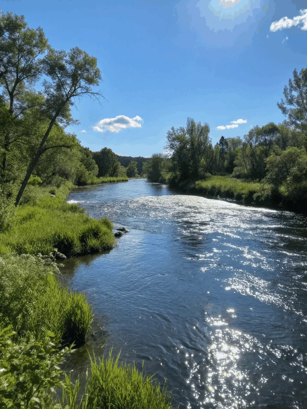 A photograph of a clean river or stream, highlighting the association's efforts to protect water resources.